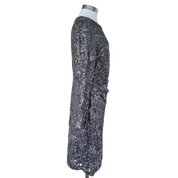 NEW Lauren RALPH LAUREN Gray Sequin Cocktail Dress Size 14 Long Sleeve Sheath - Picture 3 of 9